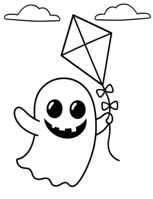 Shadow Ghost Flying With a Kite Coloring Page by Mindset Flow