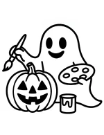 Shadow Ghost Painting a Pumpkin Coloring Page by Mindset Flow