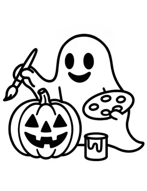 Shadow Ghost Painting a Pumpkin Coloring Page by Mindset Flow