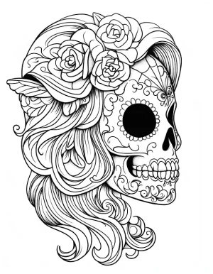 Side View Skull with Rose Crown Adult Coloring Page by Mindset Flow