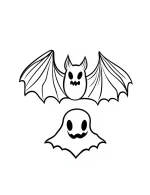 Simple Cartoon Bat And Ghost Silhouette Coloring Page by Mindset Flow