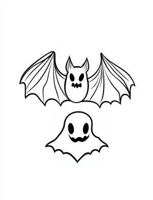 Simple Cartoon Bat And Ghost Silhouette Coloring Page by Mindset Flow