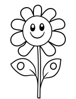 Simple Cartoon Smiling Wildflower Coloring Page
