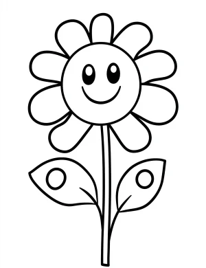 Simple Cartoon Smiling Wildflower Coloring Page