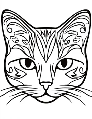 Simple Cat Face Mandala with Symmetrical Patterns Coloring Page by Mindset Flow