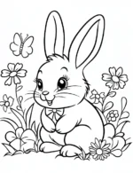 Simple Charming Bunny With Wildflowers Flower Coloring Page By Mindset Flow
