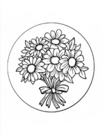 Simple Daisy Bouquet In Circular Frame Flower Coloring Page By Mindset Flow