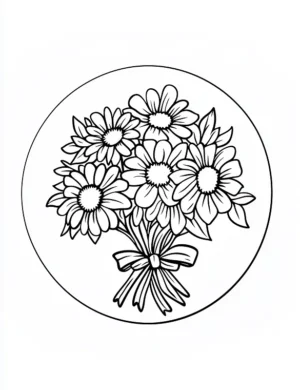 Simple Daisy Bouquet In Circular Frame Flower Coloring Page By Mindset Flow