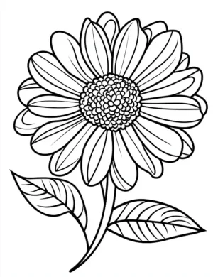Simple Daisy Flower with Leaves Coloring Page by Mindset Flow