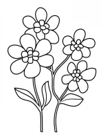 Simple Five Petal Spring Flowers Coloring Page