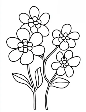 Simple Five Petal Spring Flowers Coloring Page