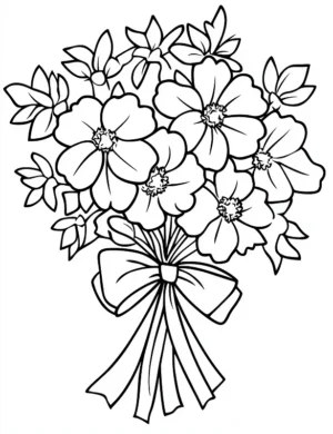 Simple Floral Bouquet With Ribbon Flower Coloring Page By Mindset Flow
