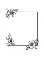 Simple Floral Square Frame with Corner Flowers and Leaves Coloring Page