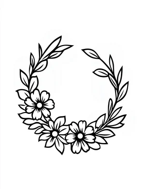 Simple Floral Wreath Coloring Page