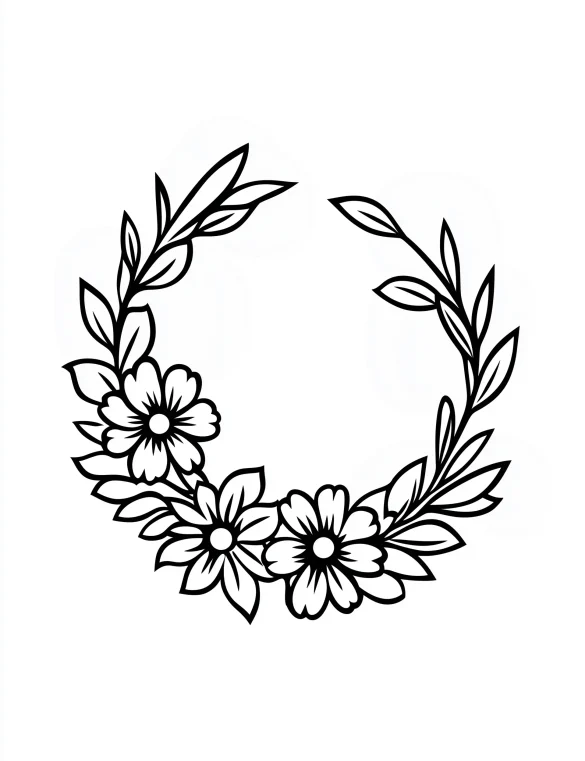 Simple Floral Wreath Coloring Page