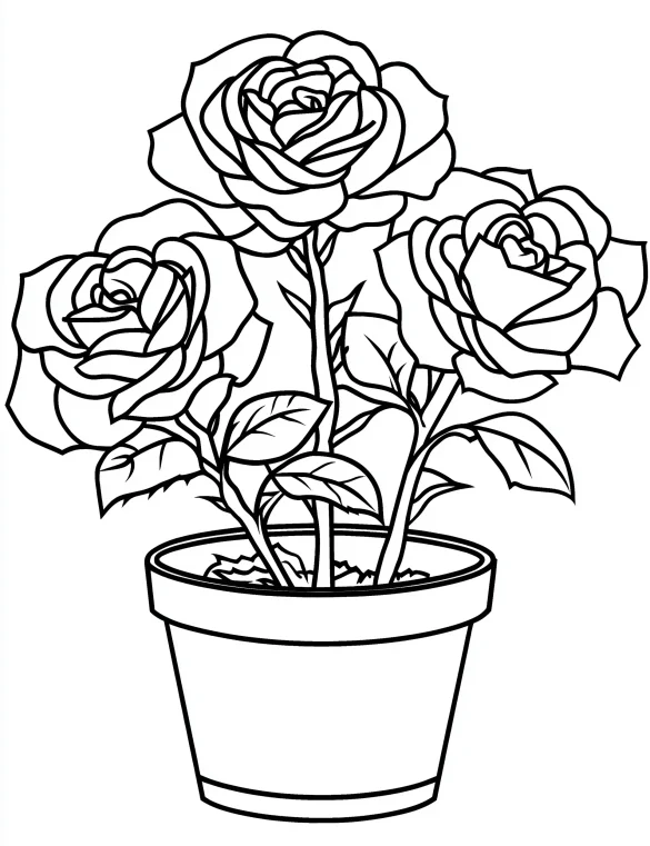 Simple Flowerpot with Roses Coloring Page