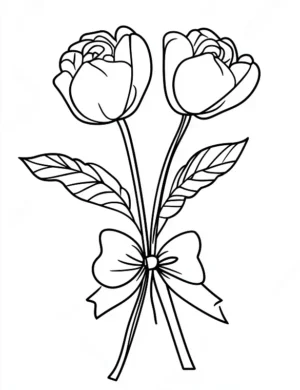 Simple Peony Flowers With Bow Flower Coloring Page By Mindset Flow