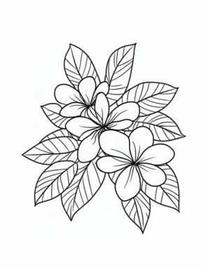 Simple Plumeria Flowers With Leaves Flower Coloring Page By Mindset Flow