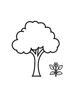 Simple Tree with Flower Illustration Coloring Page