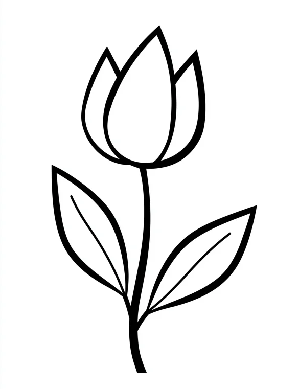 Simple Tulip Flower Line Art Coloring Page