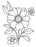Simple Wildflower Bouquet with Leaves and Blooms Coloring Page