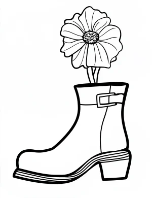 Single Boot with Flower Vase Coloring Page