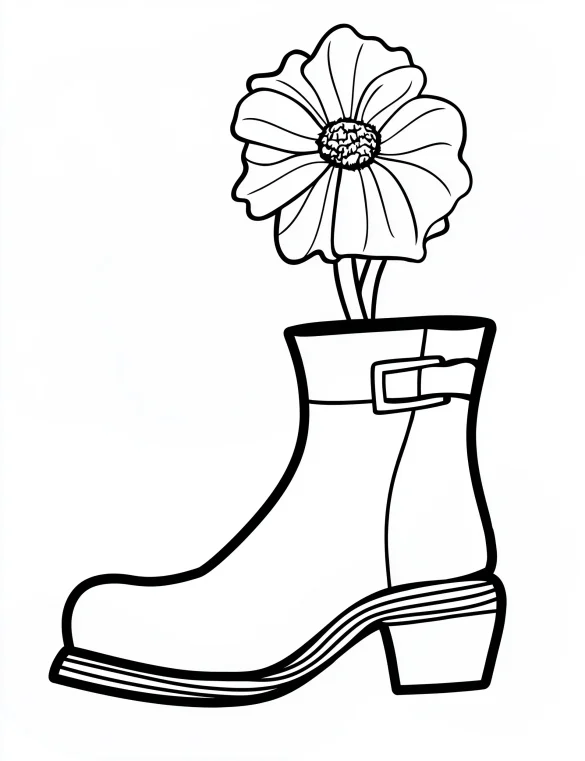 Single Boot with Flower Vase Coloring Page