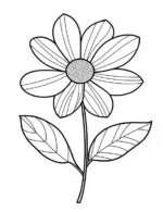 Single Daisy Flower With Leaves Flower Coloring Page By Mindset Flow