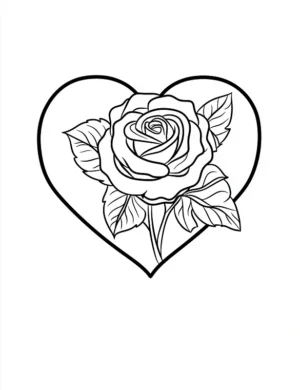 Single Rose with Heart Flower Coloring Page By Mindset Flow