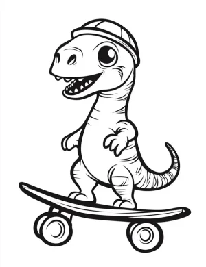Skateboarding Baby Dinosaur with Helmet Coloring Page