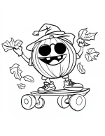 Skateboarding Pumpkin with Leaves Halloween Coloring Page by Mindset Flow