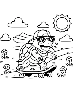 Skateboarding Turtle with Sunglasses Coloring Page by Mindset Flow