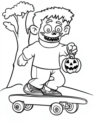 Skateboarding Zombie Halloween Coloring Page by Mindset Flow