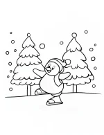 Skating Penguin in a Winter Wonderland Coloring Page By Mindset Flow