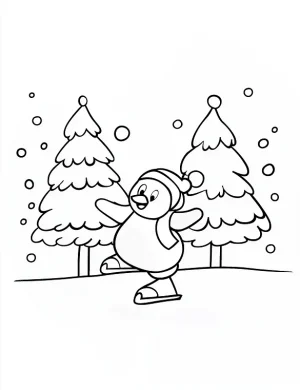 Skating Penguin in a Winter Wonderland Coloring Page By Mindset Flow