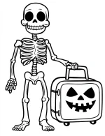 Skeleton And a Suitcase Pumpkin Coloring Page by Mindset Flow