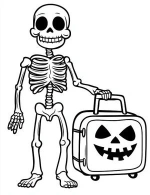Skeleton And a Suitcase Pumpkin Coloring Page by Mindset Flow