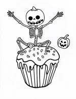 Skeleton Ballerina on Cupcake Halloween Coloring Page by Mindset Flow