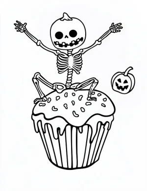 Skeleton Ballerina on Cupcake Halloween Coloring Page by Mindset Flow