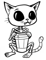Skeleton Cat Holding Milk Bucket Halloween Coloring Page by Mindset Flow
