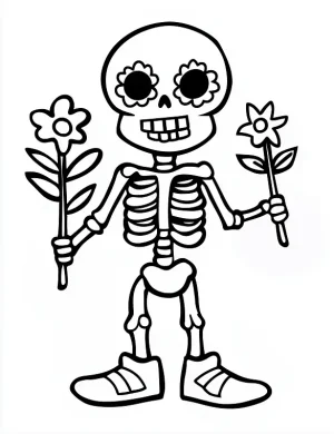 Skeleton Holding Plants Coloring Page by Mindset Flow