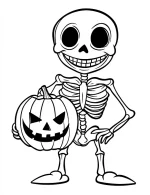 Skeleton Holding Pumpkin Patch Halloween Coloring Page by Mindset Flow