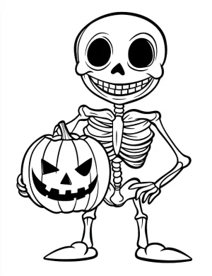 Skeleton Holding Pumpkin Patch Halloween Coloring Page by Mindset Flow