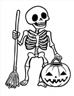 Skeleton Holding a Broom Coloring Page by Mindset Flow