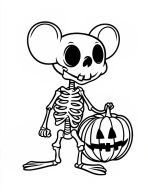 Skeleton Mouse Holding Pumpkin Halloween Coloring Page by Mindset Flow