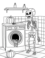 Skeleton Next To a Washing Machine Coloring Page by Mindset Flow