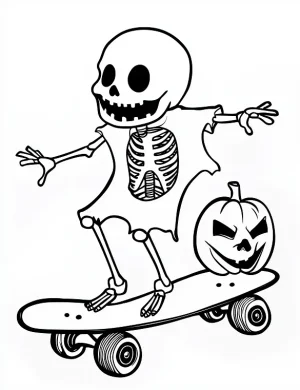 Skeleton Riding a Skateboard Coloring Page by Mindset Flow