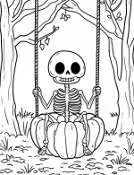 Skeleton Swinging on Pumpkin Halloween Coloring Page by Mindset Flow