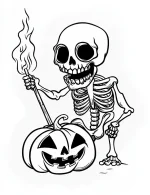 Skeleton Zombie with Pumpkin Stick Halloween Coloring Page by Mindset Flow