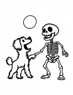 Skeleton and Puppy Playing Coloring Page by Mindset Flow